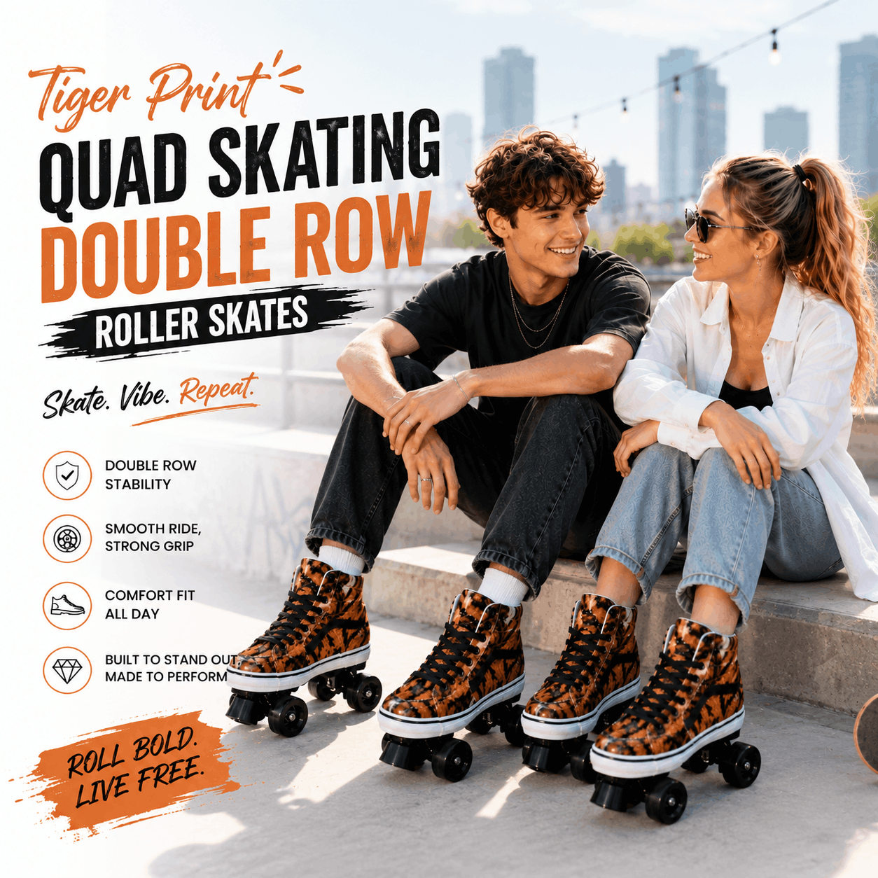 Tiger Print Quad Skating Double Row Roller Skates Tiger Print Quad Skating Double Row Roller Skates
