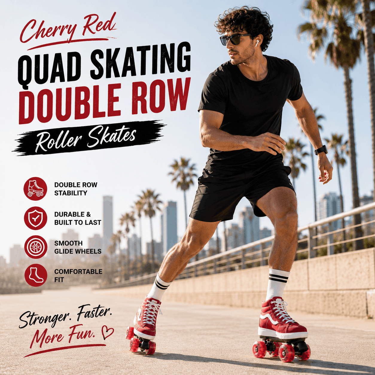 Cherry Red Quad Skating Double Row Roller Skates Cherry Red Quad Skating Double Row Roller Skates