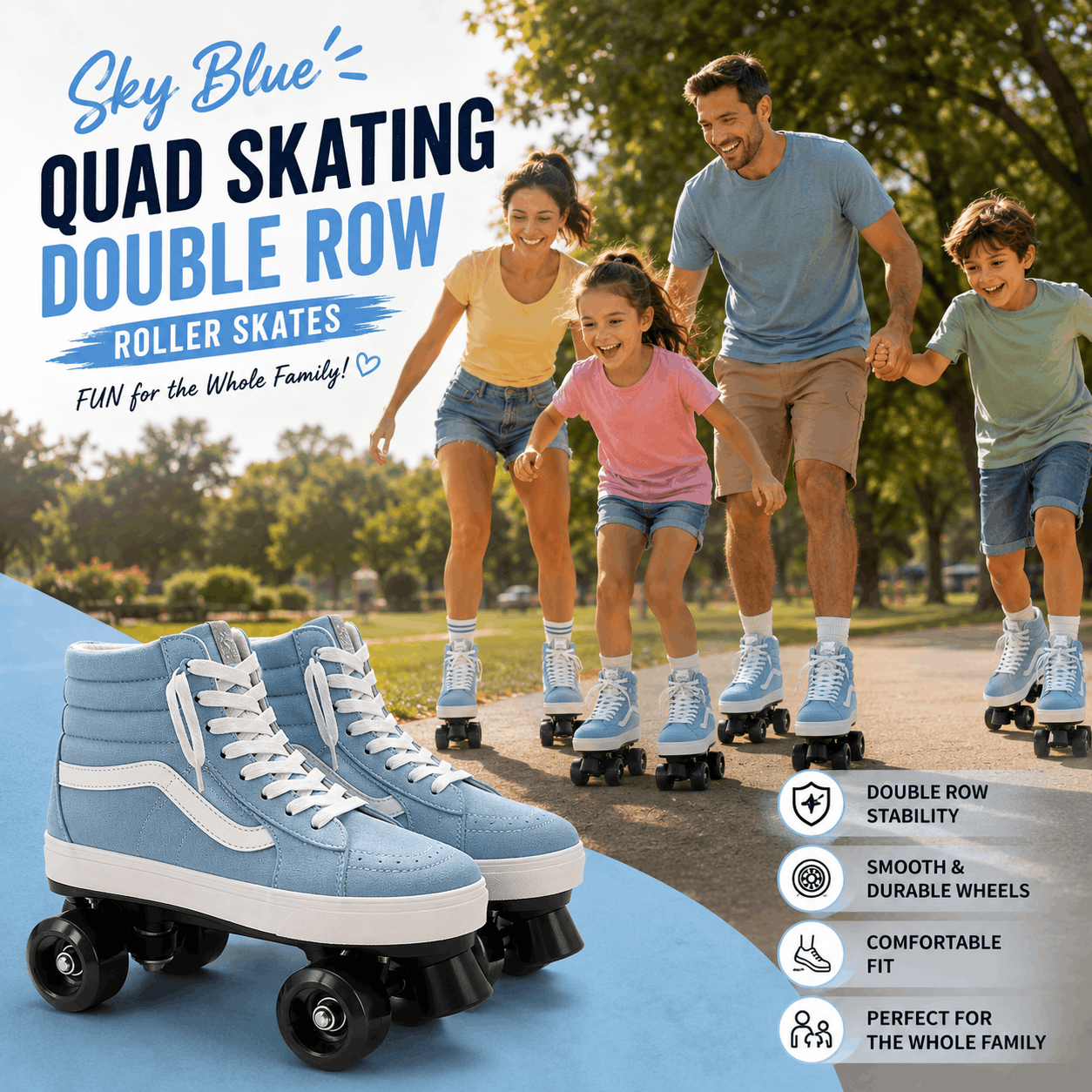 Sky Blue Quad Skating Double Row Roller Skates Sky Blue Quad Skating Double Row Roller Skates
