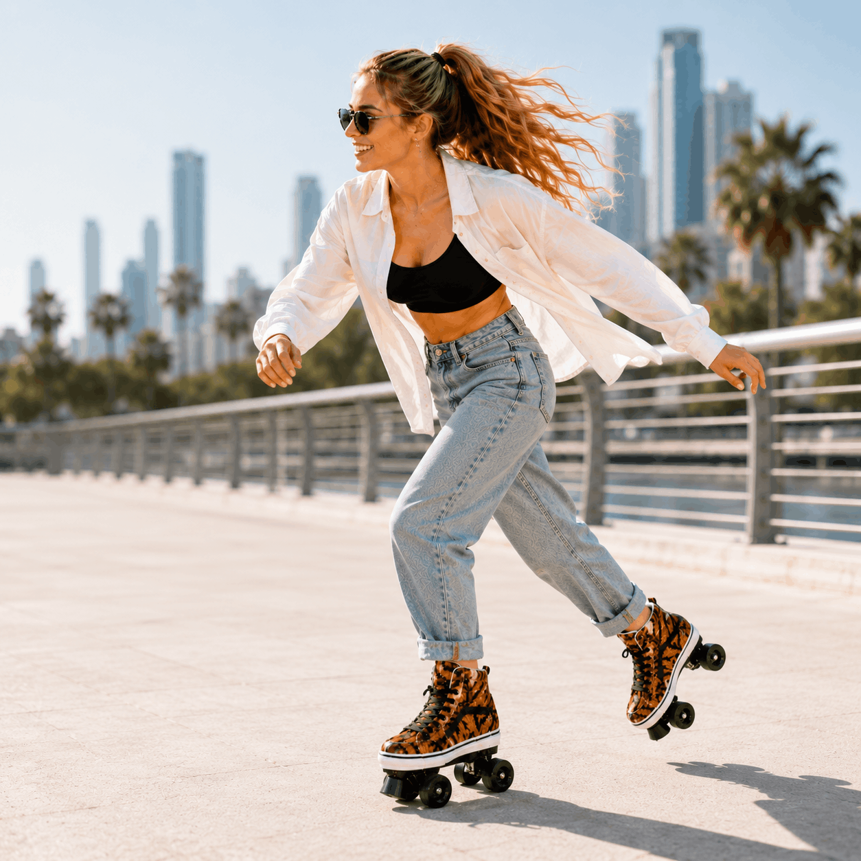 Tiger Print Quad Skating Double Row Roller Skates Tiger Print Quad Skating Double Row Roller Skates