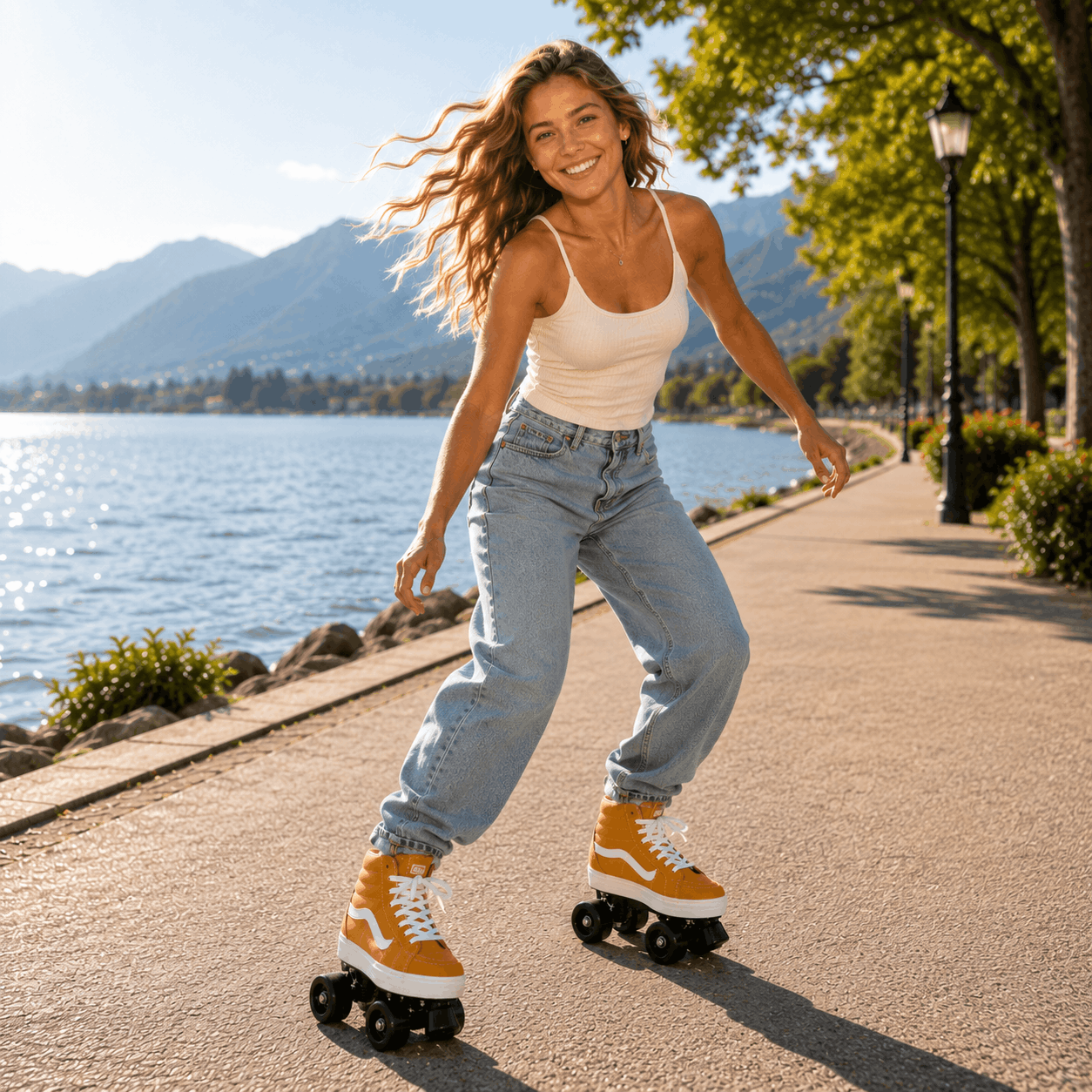 Honey Gold Quad Skating Double Row Roller Skates Honey Gold Quad Skating Double Row Roller Skates