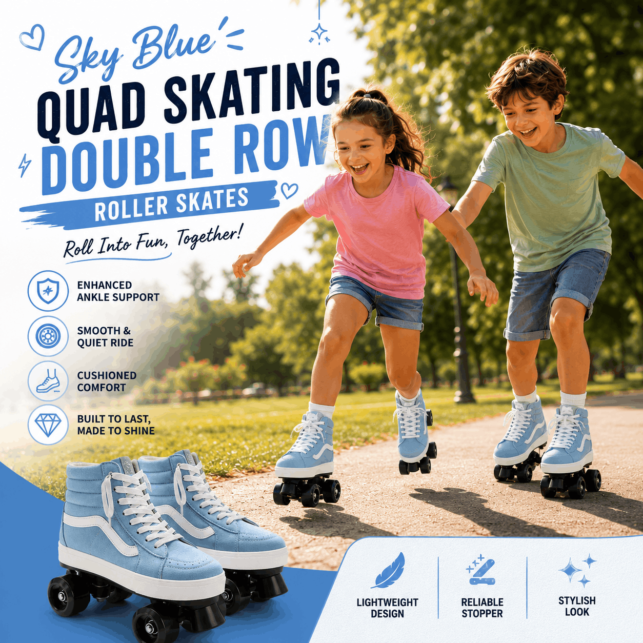 Sky Blue Quad Skating Double Row Roller Skates Sky Blue Quad Skating Double Row Roller Skates