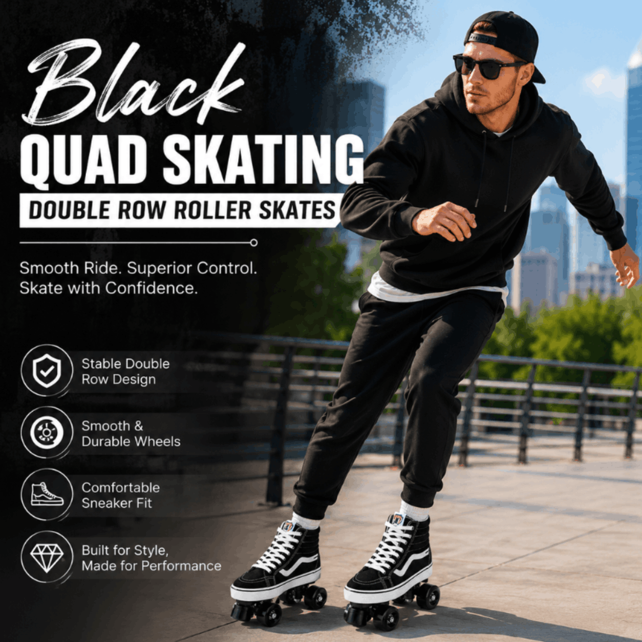 Black Quad Skating Double Row Roller Skates Black Quad Skating Double Row Roller Skates
