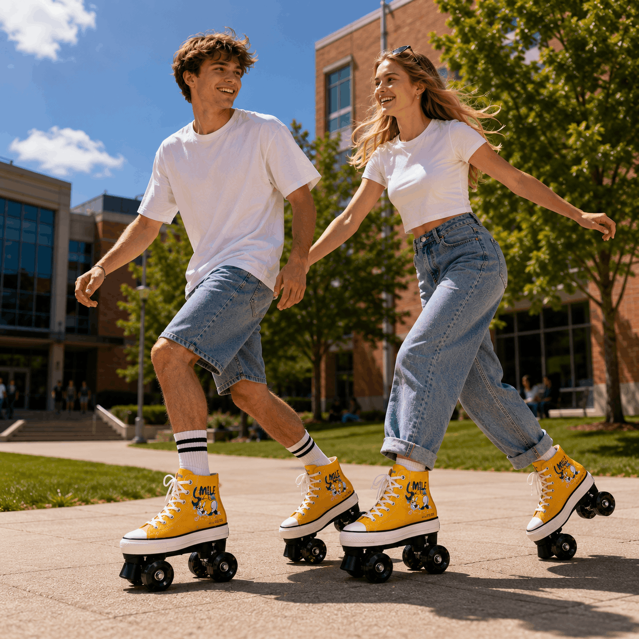 Retro Cartoon Yellow Quad Skating Double Row Roller Skates Retro Cartoon Yellow Quad Skating Double Row Roller Skates