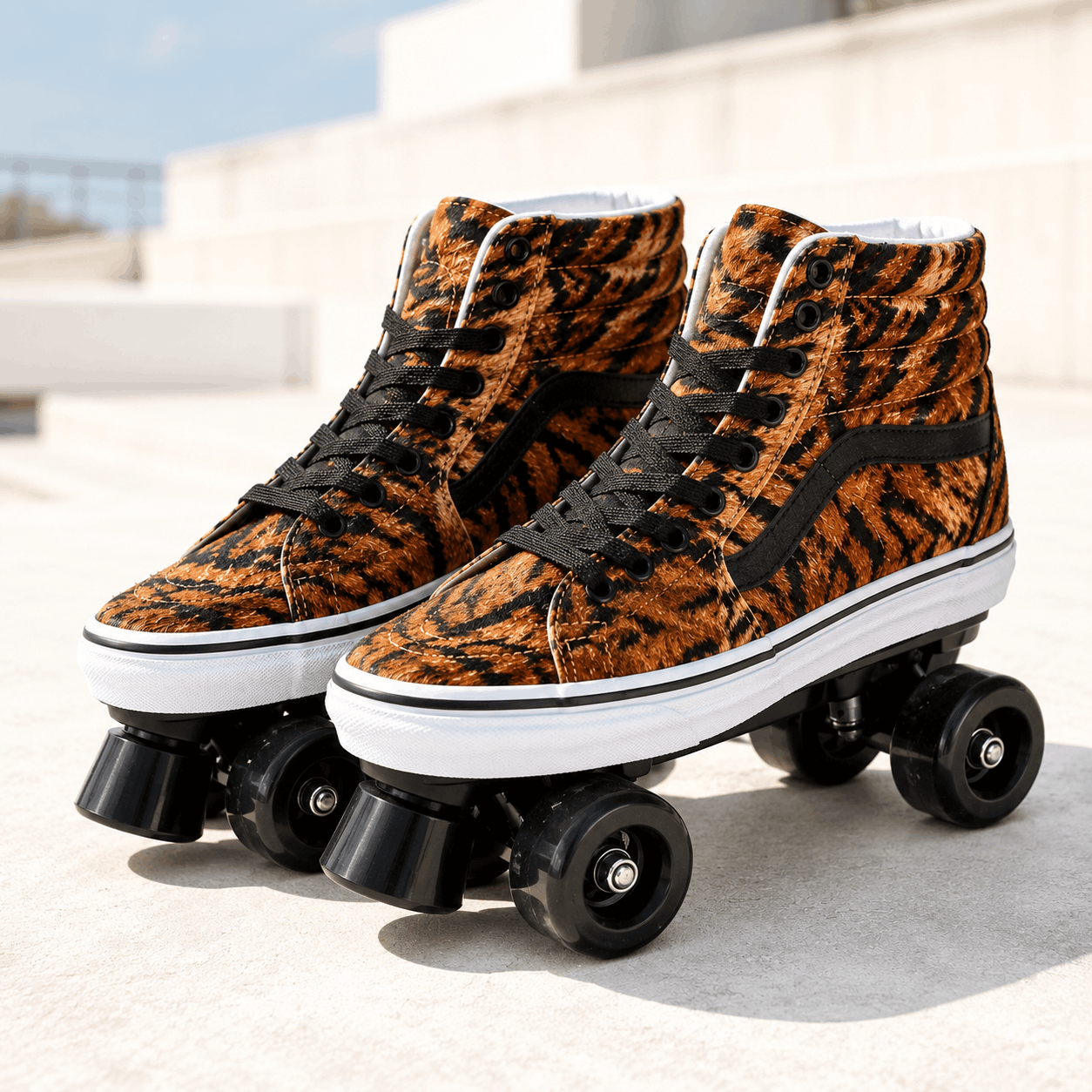 Tiger Print Quad Skating Double Row Roller Skates Tiger Print Quad Skating Double Row Roller Skates