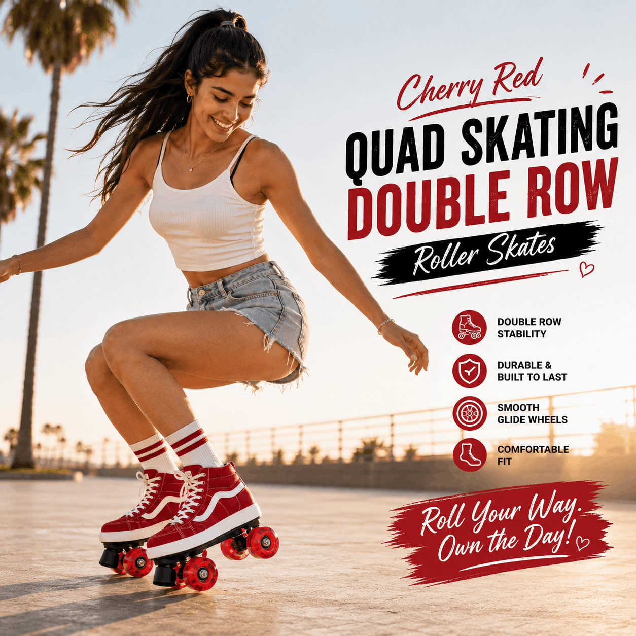 Cherry Red Quad Skating Double Row Roller Skates Cherry Red Quad Skating Double Row Roller Skates