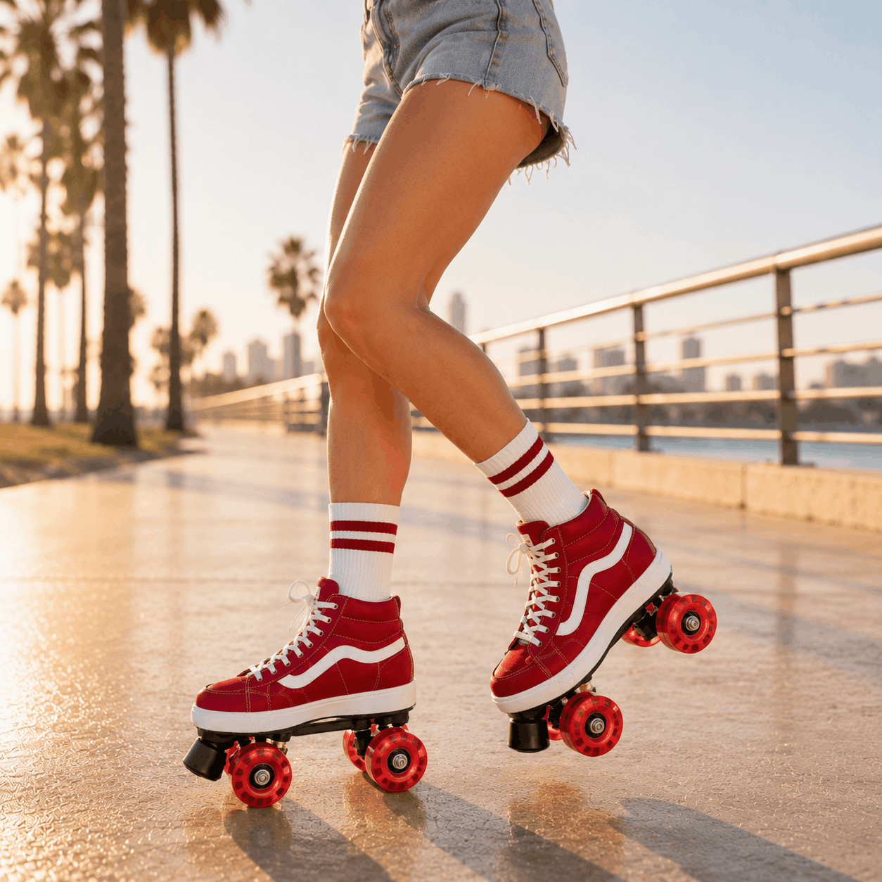Cherry Red Quad Skating Double Row Roller Skates Cherry Red Quad Skating Double Row Roller Skates