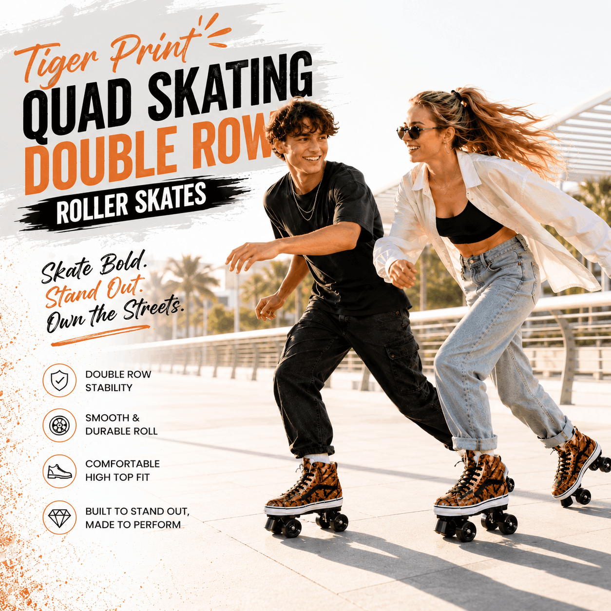 Tiger Print Quad Skating Double Row Roller Skates Tiger Print Quad Skating Double Row Roller Skates