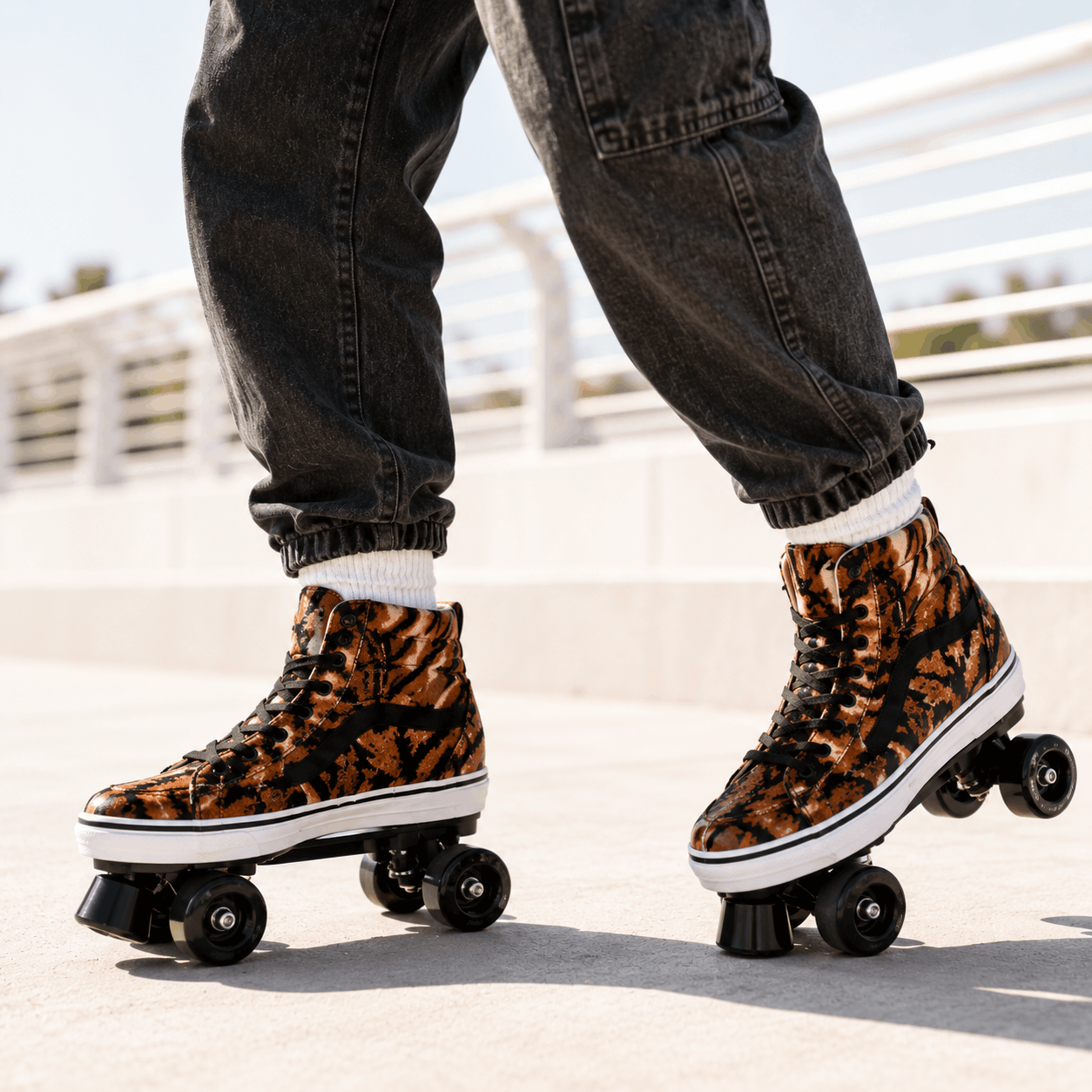 Tiger Print Quad Skating Double Row Roller Skates Tiger Print Quad Skating Double Row Roller Skates