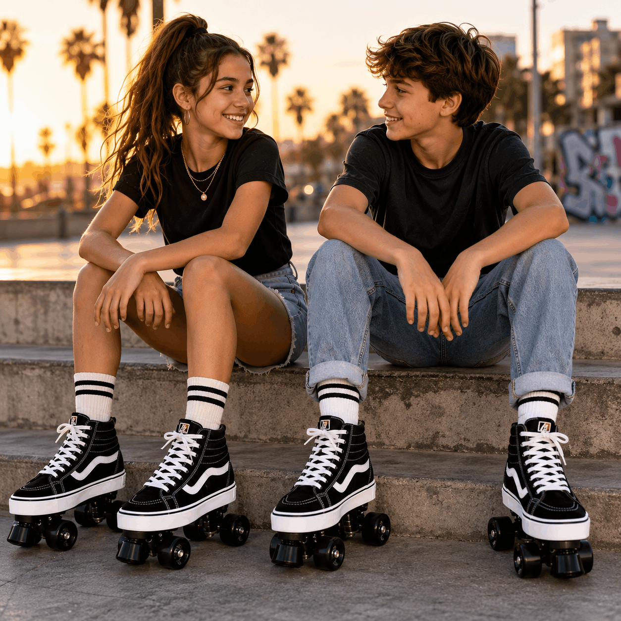 Black Quad Skating Double Row Roller Skates Black Quad Skating Double Row Roller Skates
