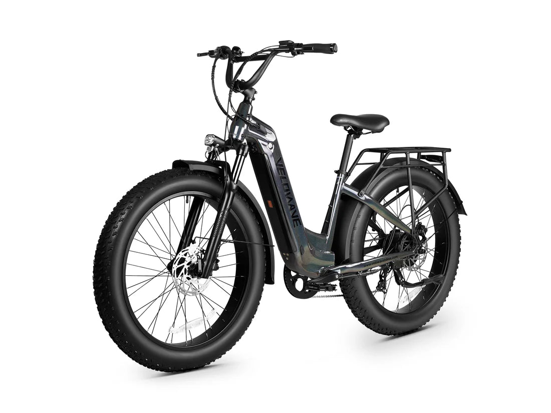 Velowave Ranger Step-Thru 3.0 Torque Sensor Electric Bike Black electric bike on a white background. Valowave Ranger Step-Thru 3.0 Torque Sensor Electric Bike