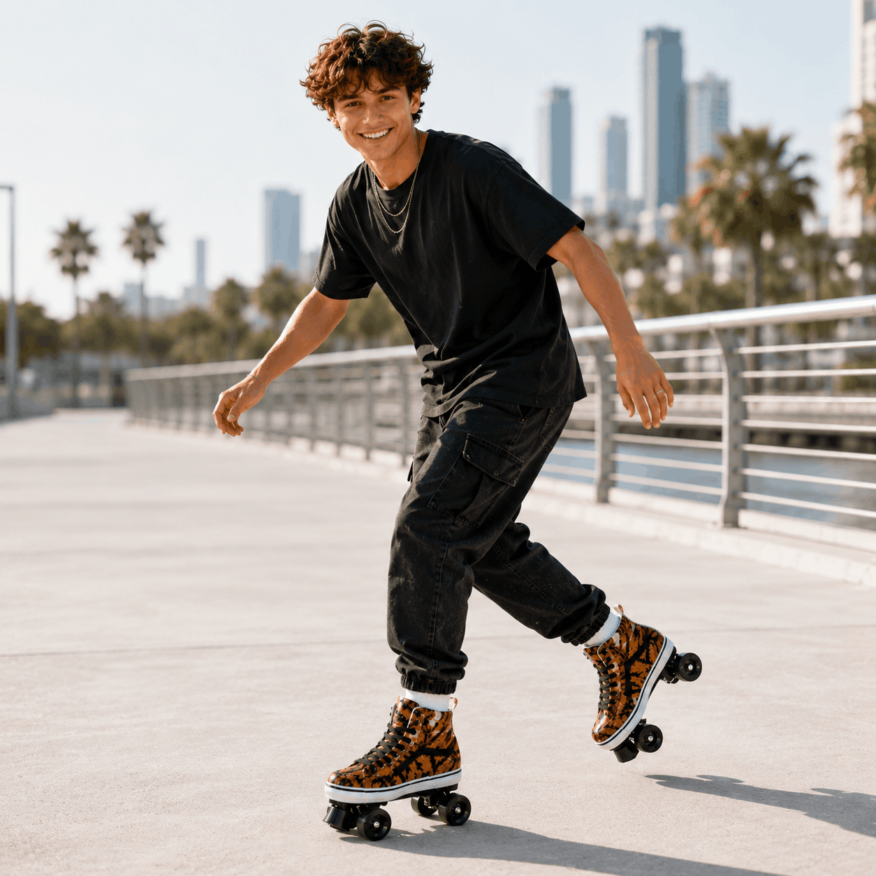 Tiger Print Quad Skating Double Row Roller Skates Tiger Print Quad Skating Double Row Roller Skates