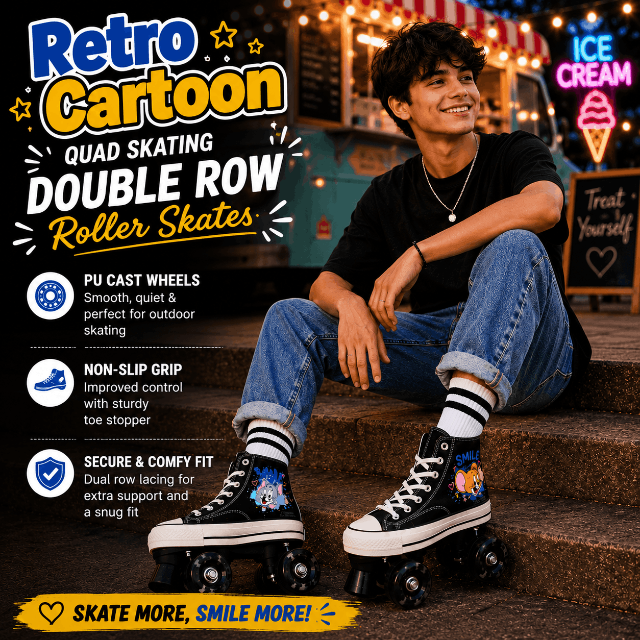 Retro Cartoon Quad Skating Double Row Roller Skates Retro Cartoon Quad Skating Double Row Roller Skates