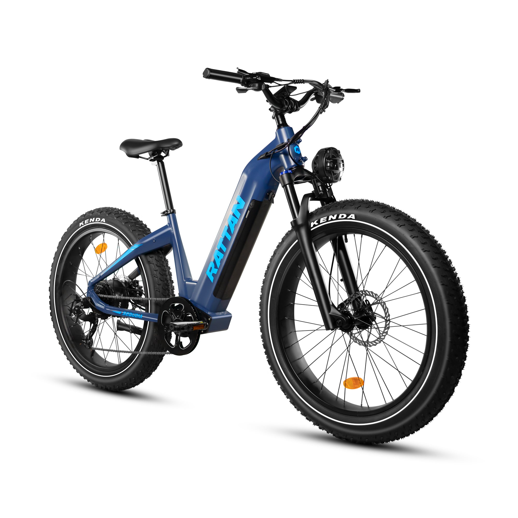 Rattan Sequoia Fat tire eBike Blue electric bike with 'Rattan' branding on a white background. Rattan Sequoia Fat tire eBike