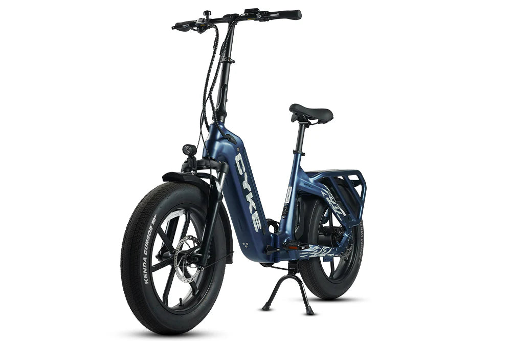 CYKE Grizzly Foldable EBike Blue electric bike on a white background. CYKE Grizzly Foldable EBike