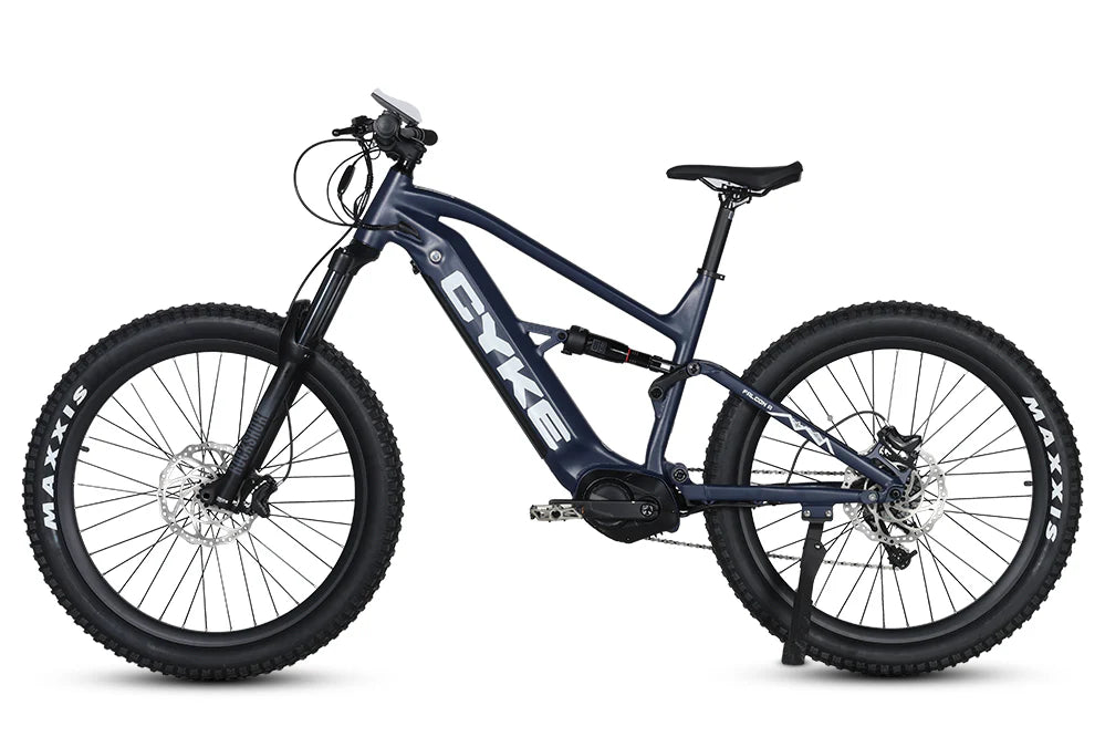CYKE Falcon A Full Suspension eBike Blue electric bike with 'CYKE' branding on a white background. CYKE Falcon A Full Suspension eBike