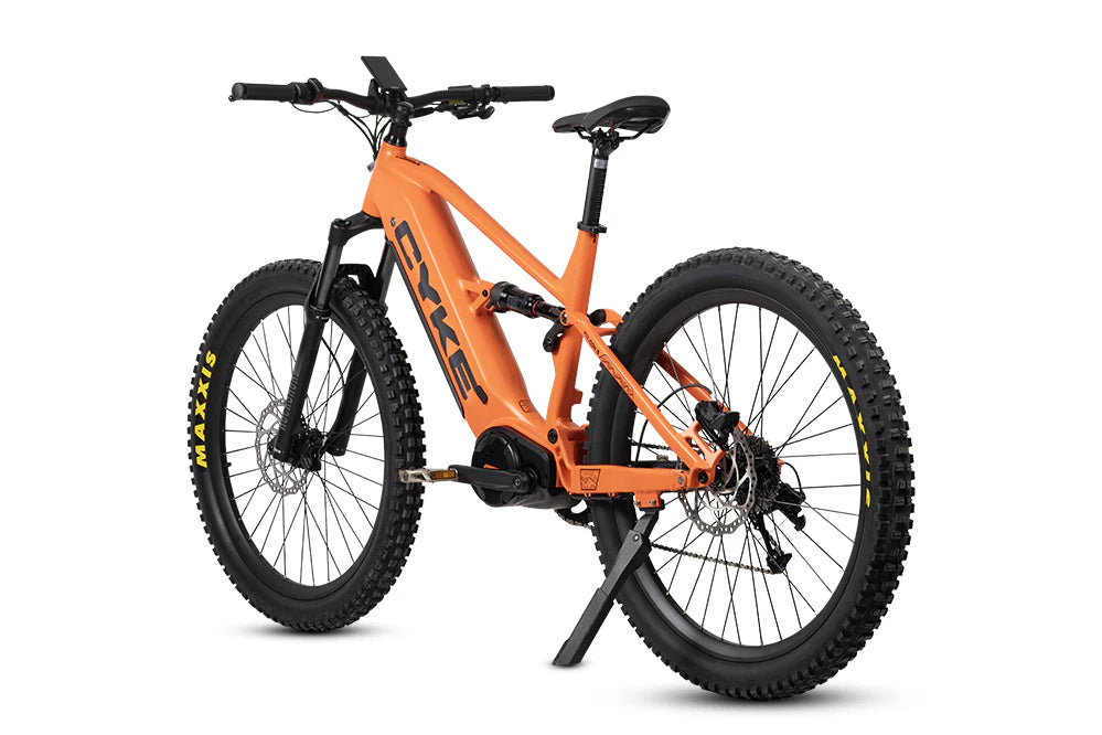 CYKE Falcon S Full Suspension Ebike Orange electric bike on a white background. CYKE Falcon S Full Suspension Ebike