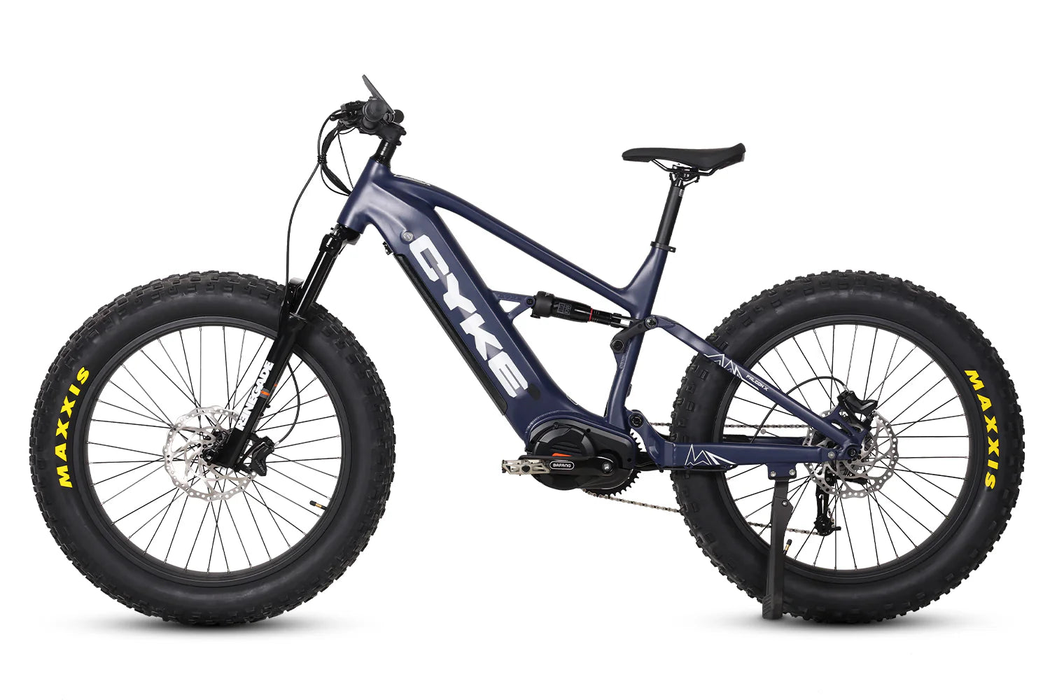 CYKE Falcon X Full Suspension EBike Blue electric bike with Maxxis tires on a white background. CYKE Falcon X Full Suspension EBike