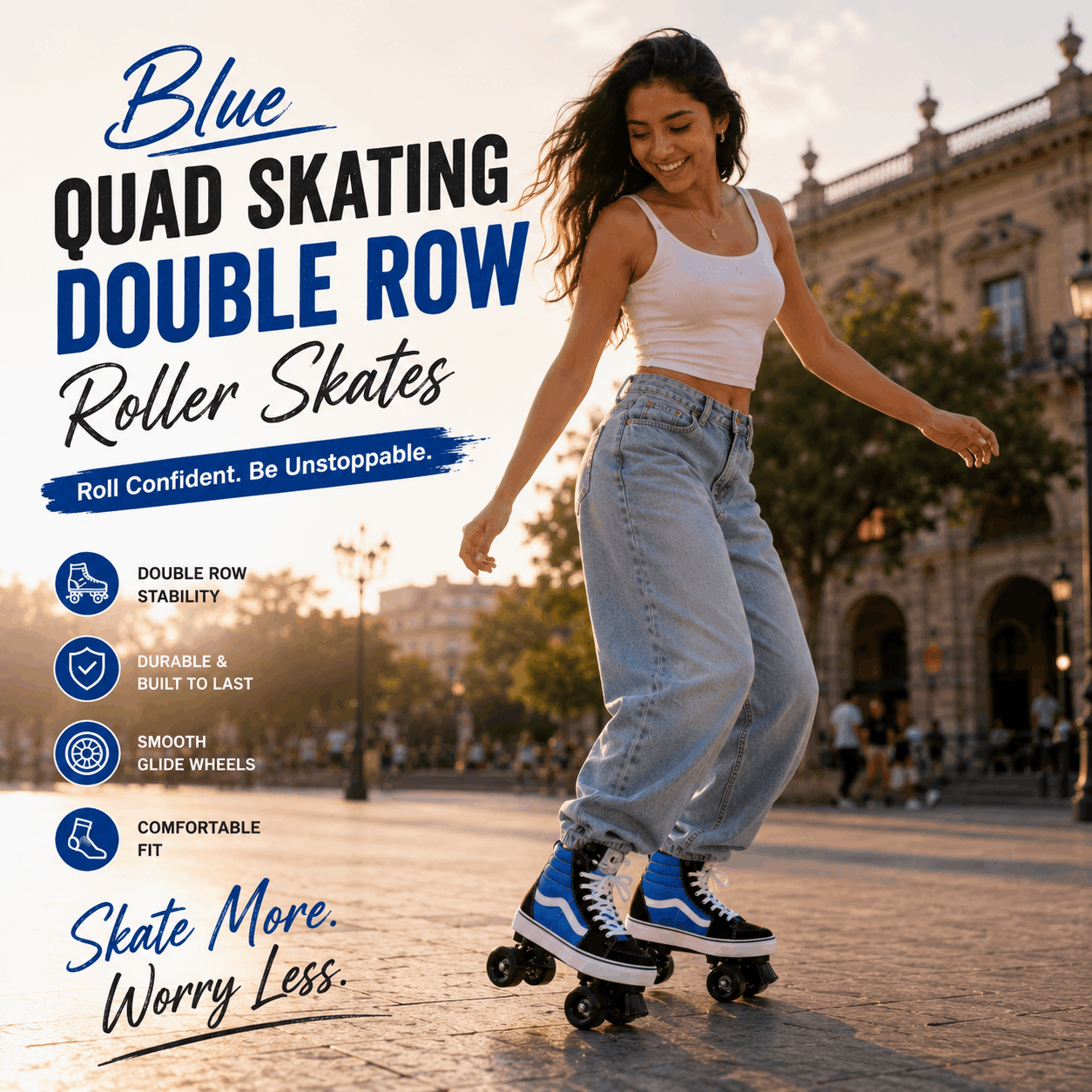 Blue Quad Skating Double Row Roller Skates Blue Quad Skating Double Row Roller Skates