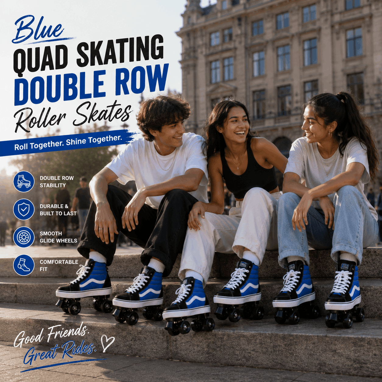 Blue Quad Skating Double Row Roller Skates Blue Quad Skating Double Row Roller Skates