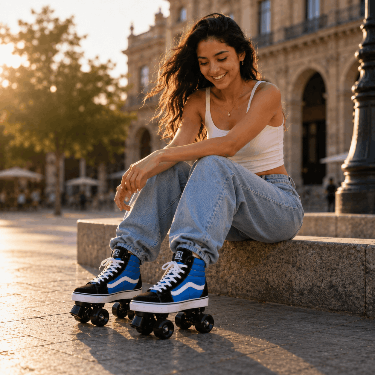 Blue Quad Skating Double Row Roller Skates Blue Quad Skating Double Row Roller Skates