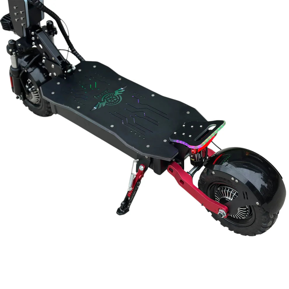 Freego D11 Landtiger Electric Scooter Foldable Dual Motor 4000W Black electric scooter with red suspension on a white background. Freego D11 Landtiger Electric Scooter Foldable Dual Motor 4000W