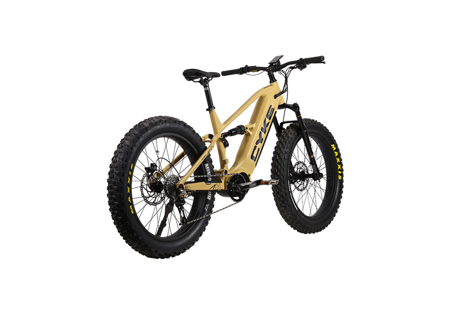 CYKE Falcon X Full Suspension EBike Beige electric bike with black components on a white background. CYKE Falcon X Full Suspension EBike