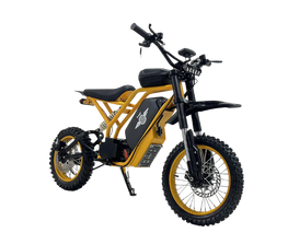 Yellow and black electric bike on a white background. Freego Nova 2 Mid-Drive Youth Electric Dirt Bike