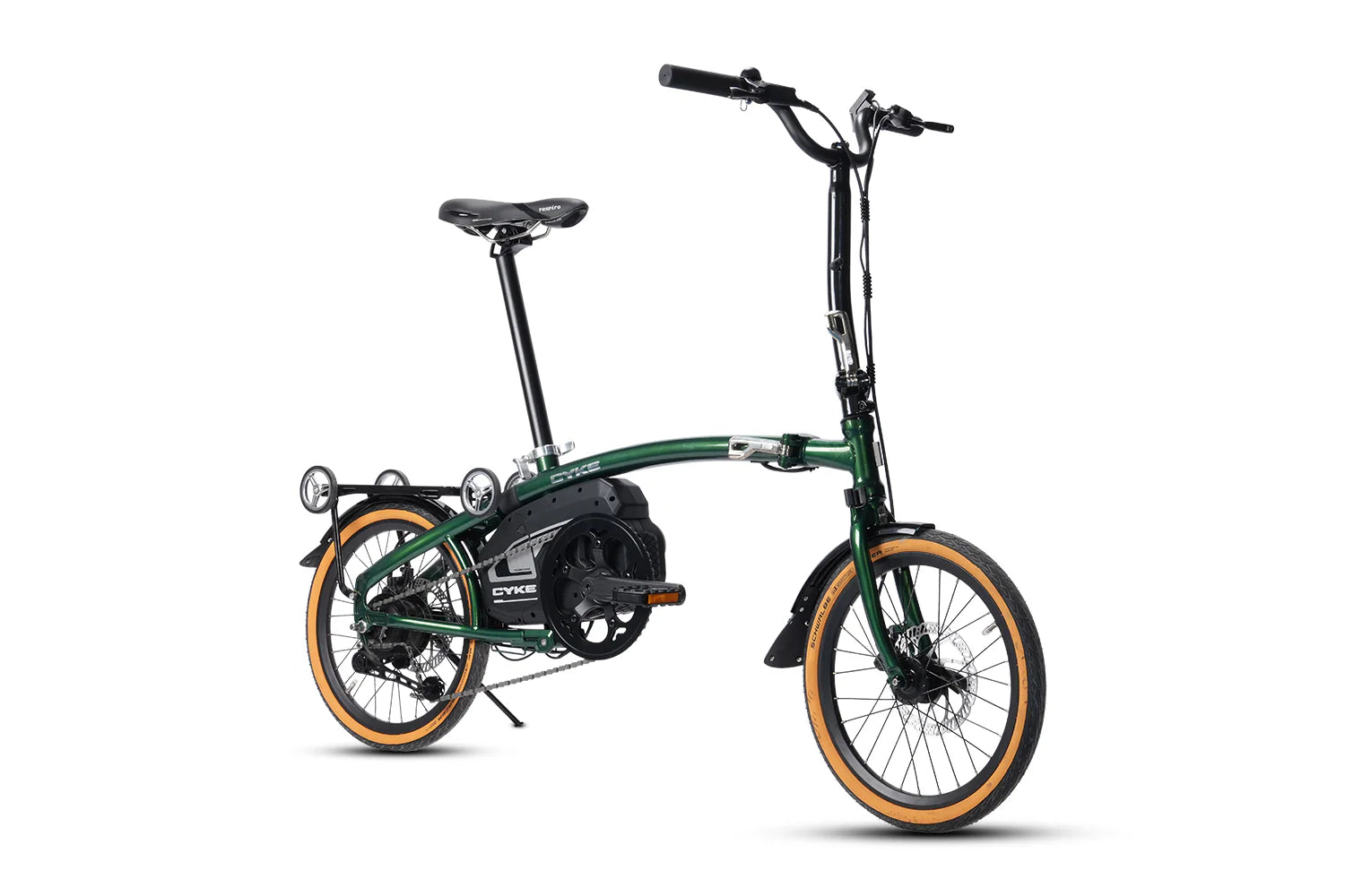 CYKE Kingfisher Mid-Drive Folding eBike Green and black electric bike on a white background. CYKE Kingfisher Mid-Drive Folding eBike