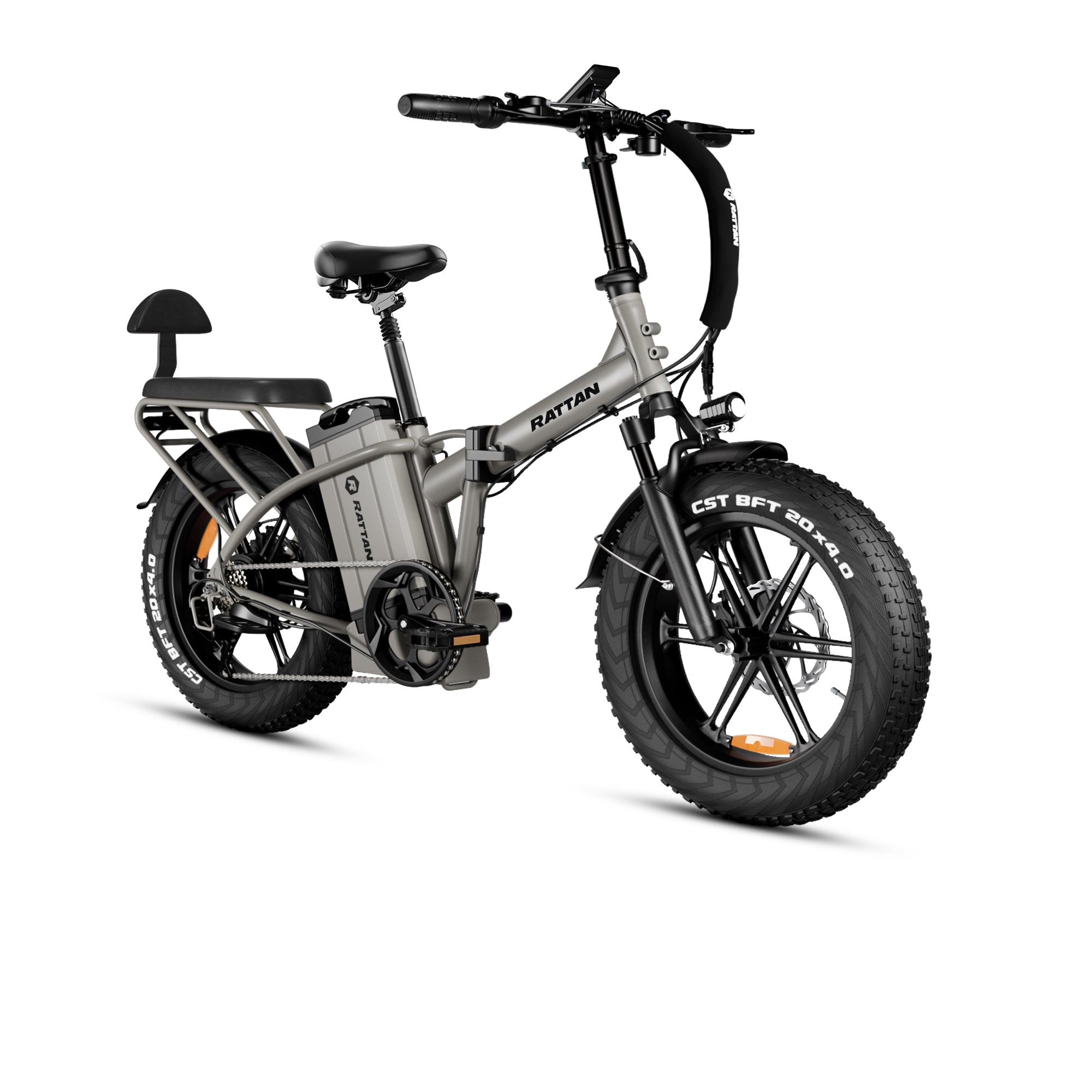 Rattan LM Ultra Folding ebike Gray electric bike with black seat on a white background. Rattan LM Ultra Folding ebike