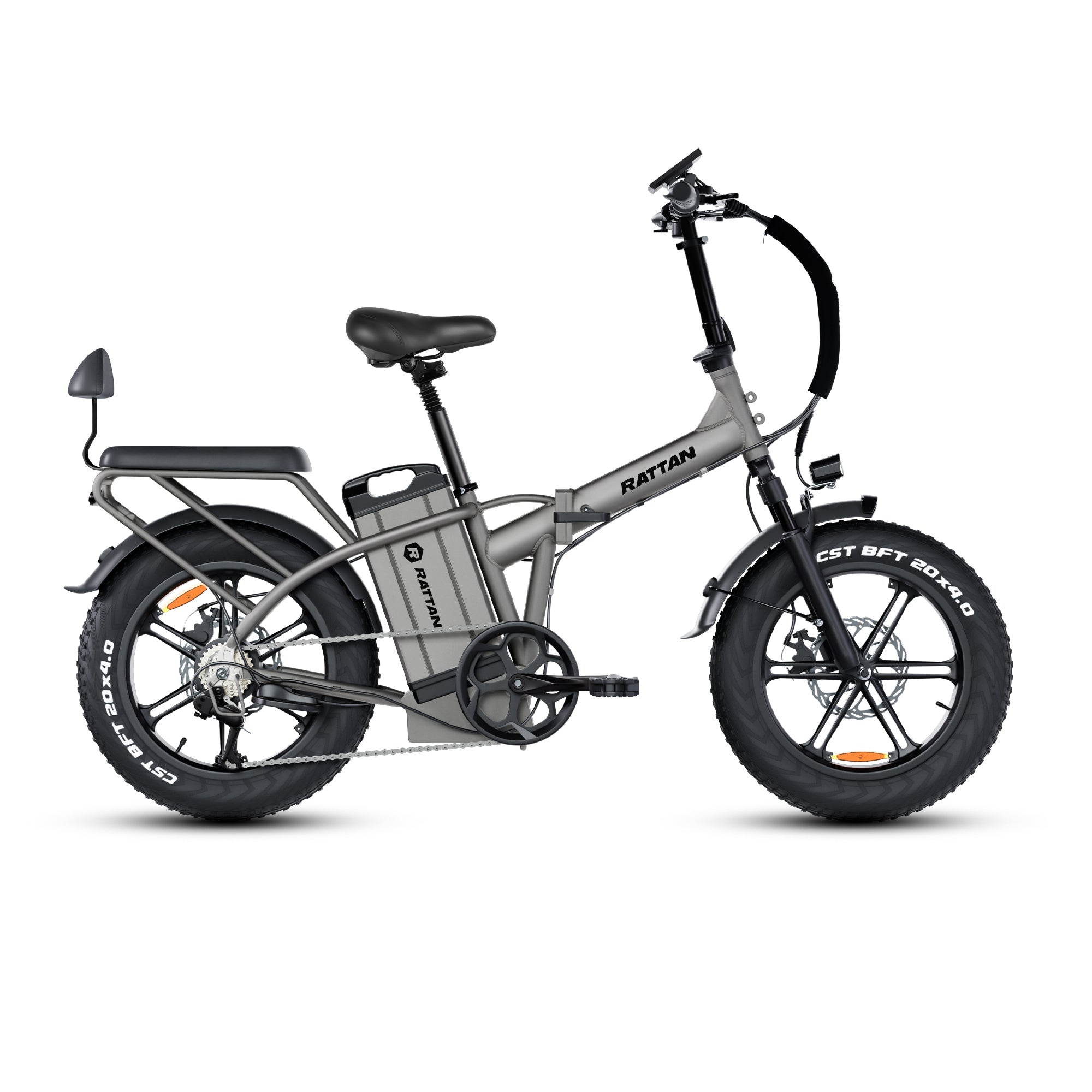 Rattan LM Ultra Folding ebike Gray electric bike with 'Rattan' branding on a white background. Rattan LM Ultra Folding ebike
