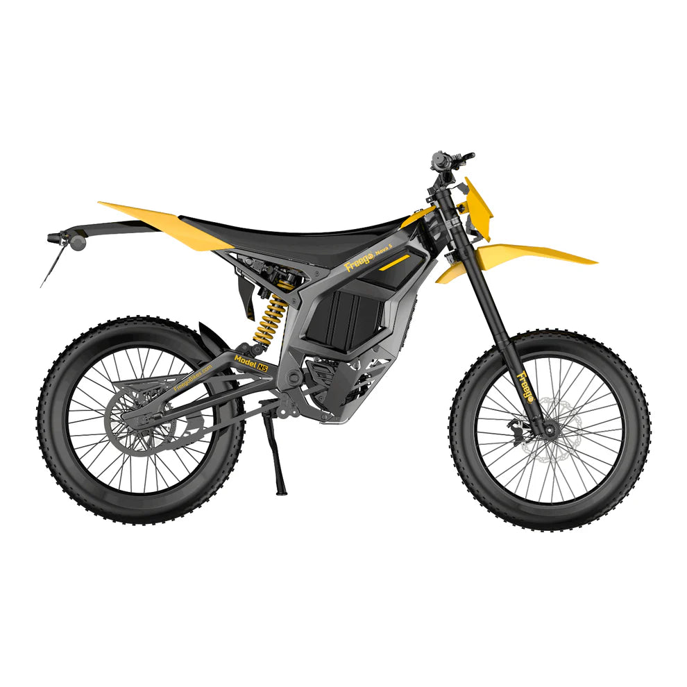 Freego Nova 5 Mid-Drive Off-Road Electric Dirt Bike Yellow and black electric bike on a white background. Freego Nova 5 Mid-Drive Off-Road Electric Dirt Bike