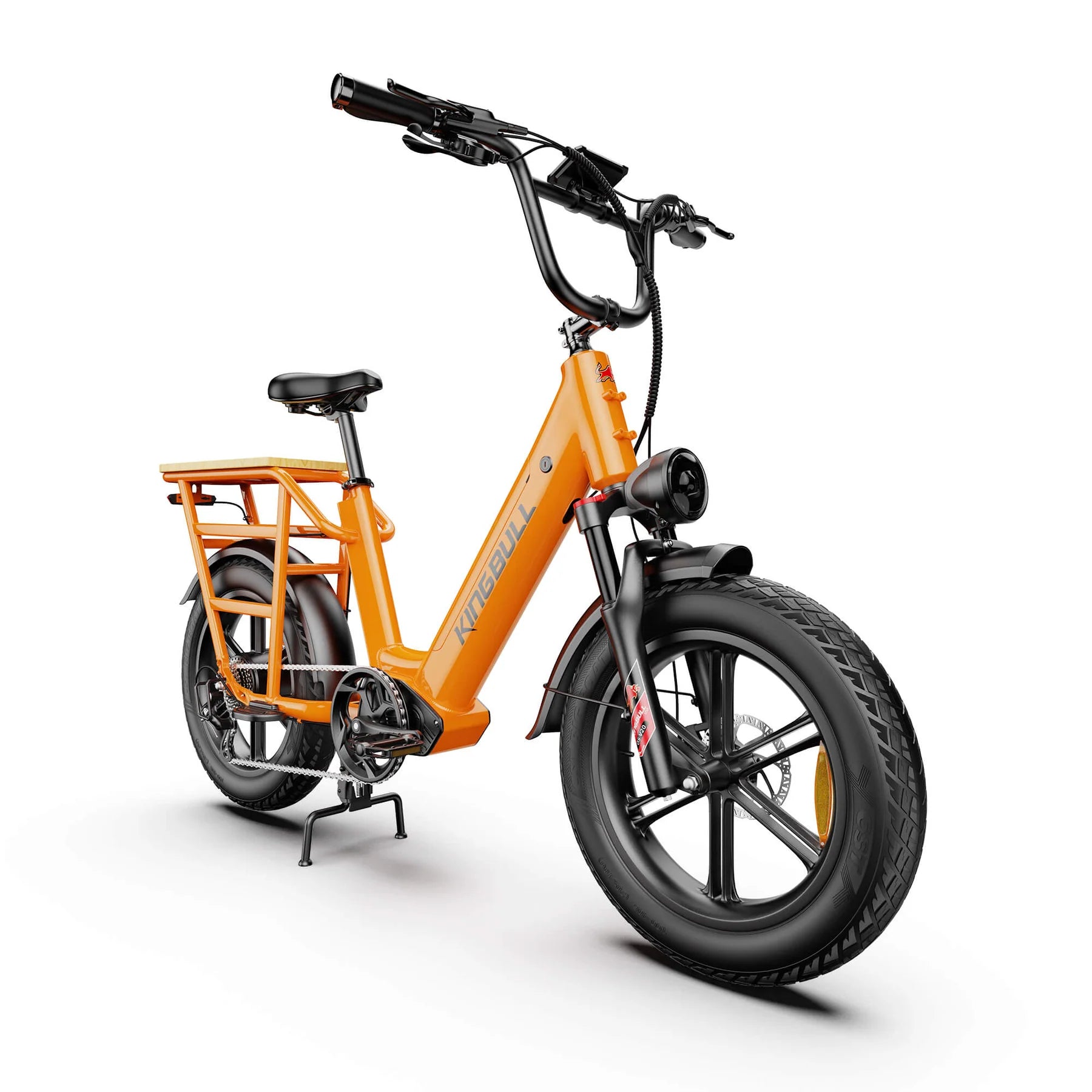 Kingbull Voyager 2.0 Fat Tire Electric Cargo Bike Orange electric bike on a white background. Kingbull Voyager 2.0 Fat Tire Electric Cargo Bike
