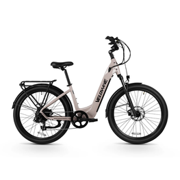 White electric bicycle with black details on a white background. Valowave Breeze T Torque Sensor Electric Bike