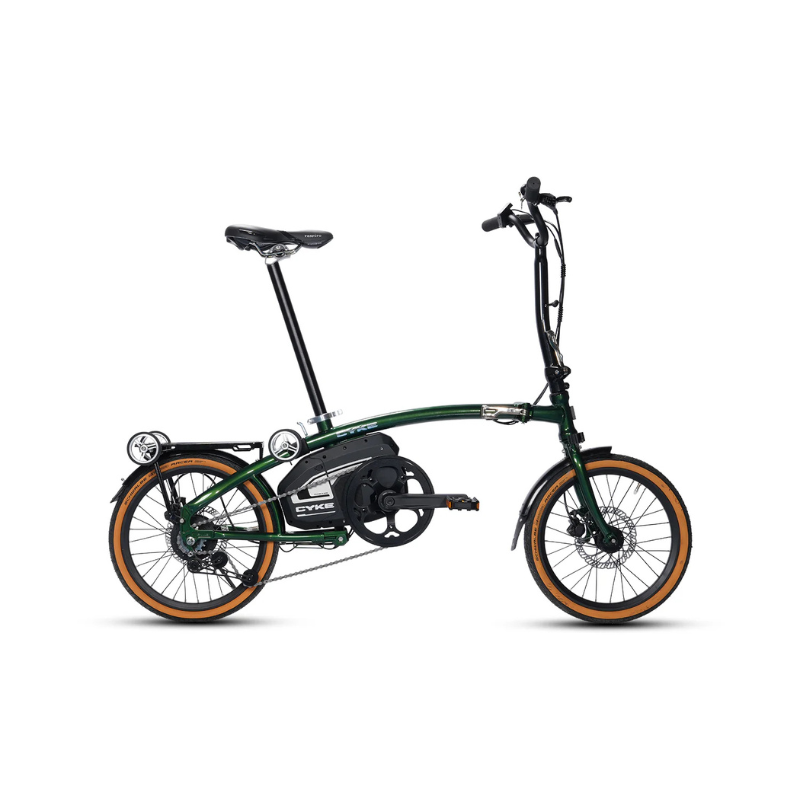 CYKE Kingfisher Mid-Drive Folding eBike Green folding electric bike on a white background. CYKE Kingfisher Mid-Drive Folding eBike