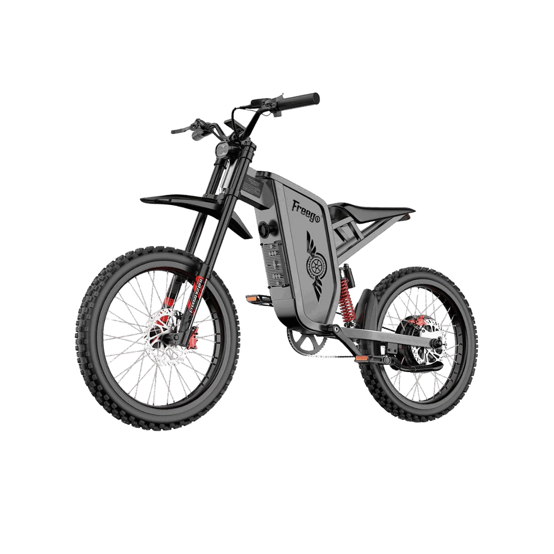 Freego X2 Pro All-Terrain Dirt eBike Black electric bike with 'Freeco' branding on a white background. Freego X2 Pro All-Terrain Dirt eBike