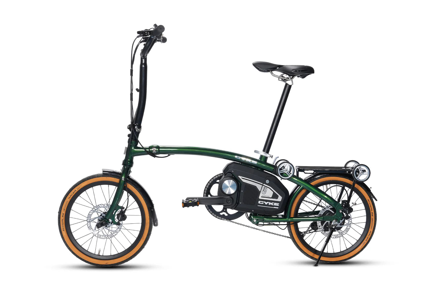CYKE Kingfisher Mid-Drive Folding eBike Green folding electric bike on a white background. CYKE Kingfisher Mid-Drive Folding eBike