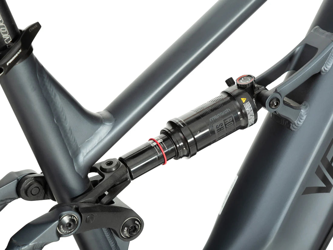 Velowave Brawny XM MTB Mountain Electric Bike Close-up of a bicycle suspension fork on a white background. Valowave Brawny XM MTB Mountain Electric Bike