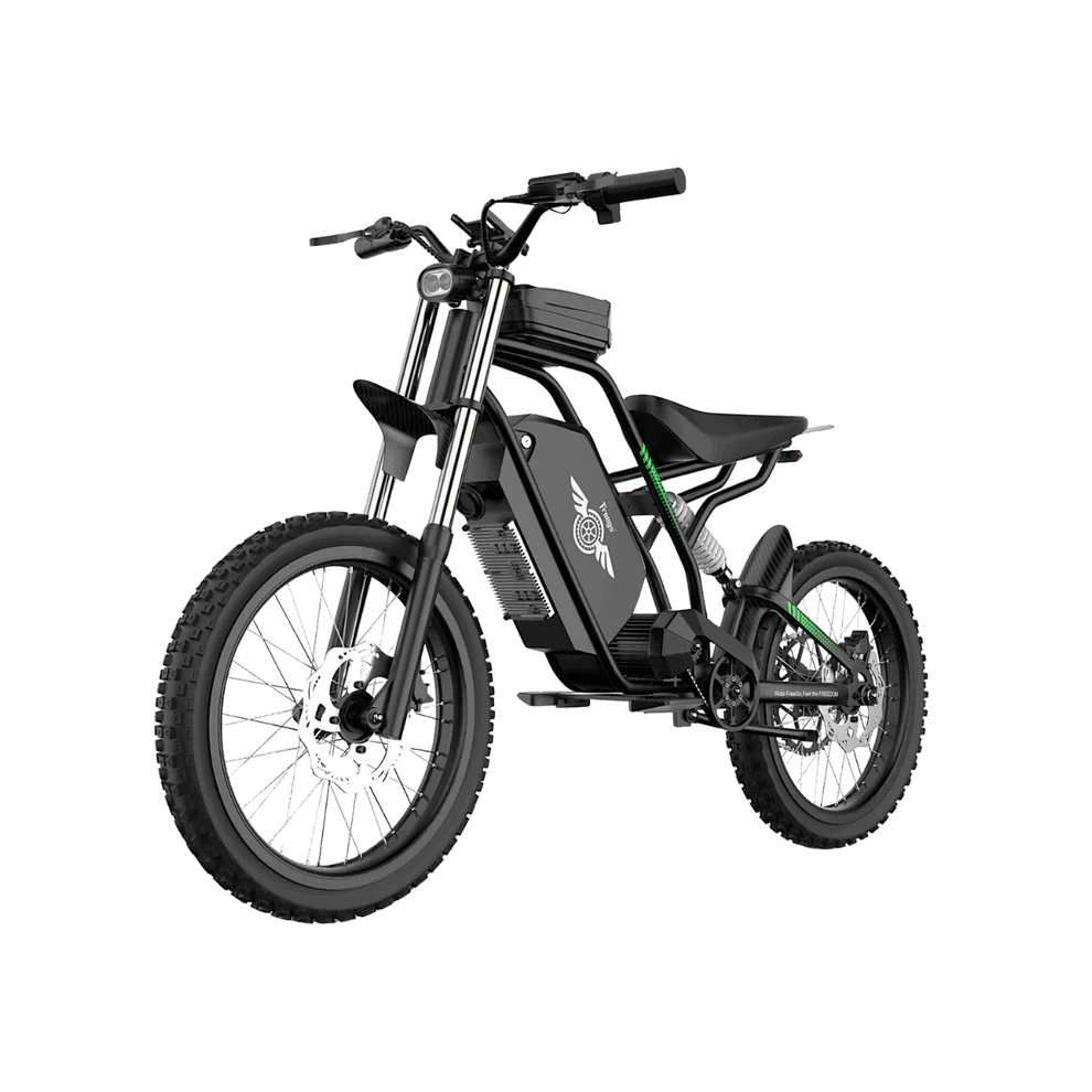 Freego Nova 3 Mid-Drive All-Terrain Dirt eBike Black electric bike on a white background. Freego Nova 3 Mid-Drive All-Terrain Dirt eBike