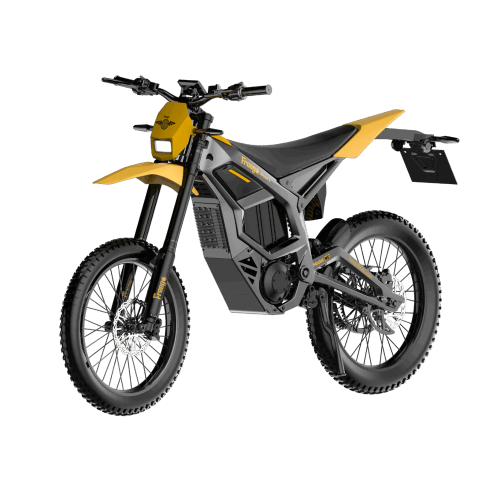 Freego Nova 5 Mid-Drive Off-Road Electric Dirt Bike Yellow and black electric bike on a white background. Freego Nova 5 Mid-Drive Off-Road Electric Dirt Bike
