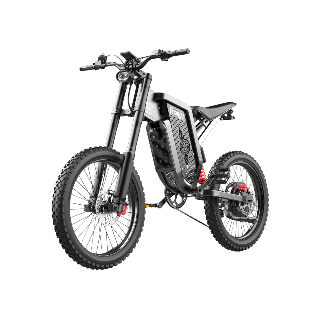 Freego X2 Dirt Master Off-Road eBike Black electric bike on a white background. Freego X2 Pro All-Terrain Dirt eBike