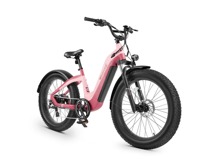 Pink electric bike on a white background. Valowave Grace 2.0 Step-Thru Electric Bike