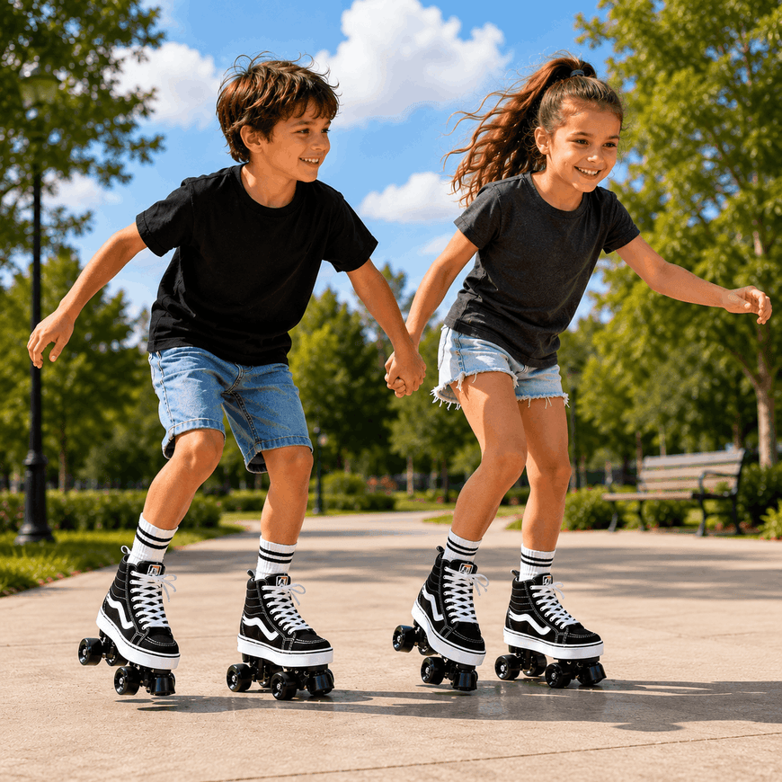 Black Quad Skating Double Row Roller Skates