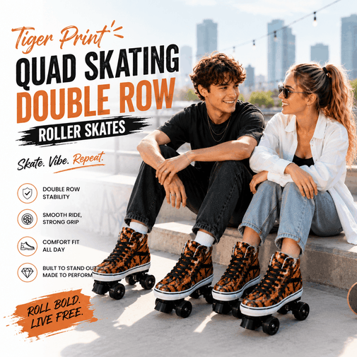 Tiger Print Quad Skating Double Row Roller Skates
