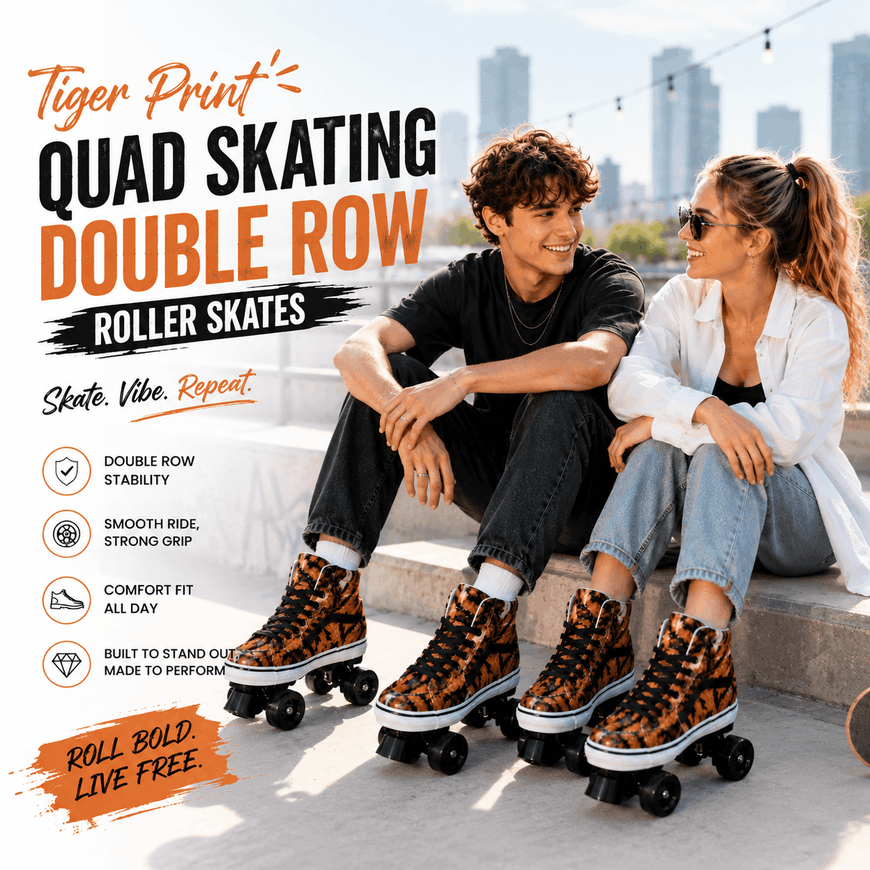 Tiger Print Quad Skating Double Row Roller Skates
