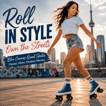 Blue Canvas Quad Skating Double Row Roller Skates