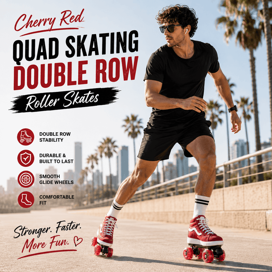 Cherry Red Quad Skating Double Row Roller Skates