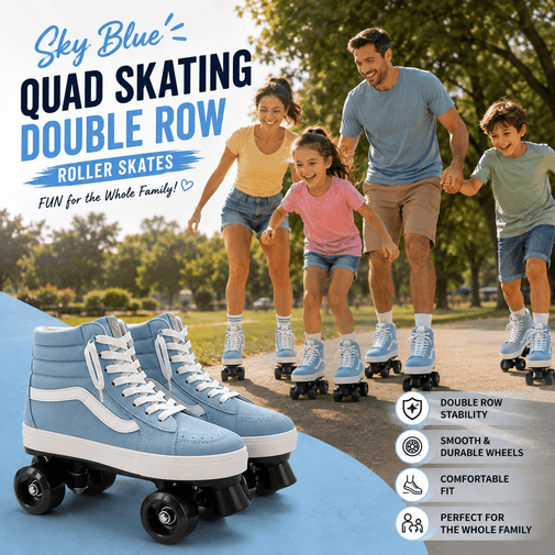 Sky Blue Quad Skating Double Row Roller Skates