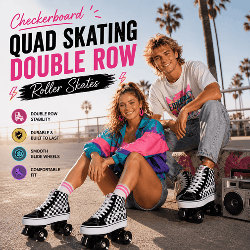 Checkerboard Quad Skating Double Row Roller Skates