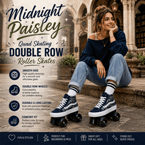 Midnight Paisley Quad Skating Double Row Roller Skates